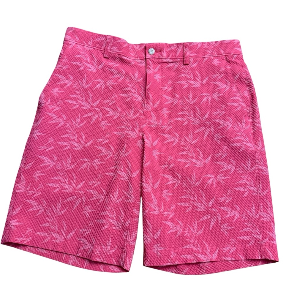 PGA Tour Golf Pink Tropical Palm Shorts Size 34 Seersucker Texture